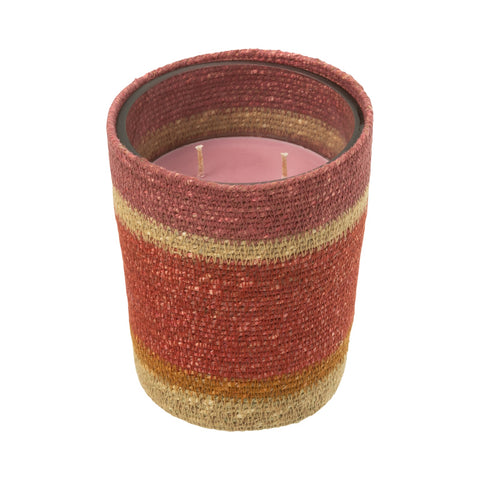 J-Line geurkaars 'Rotan Burgundy' medium formaat in rotan houder met warme burgundy tinten