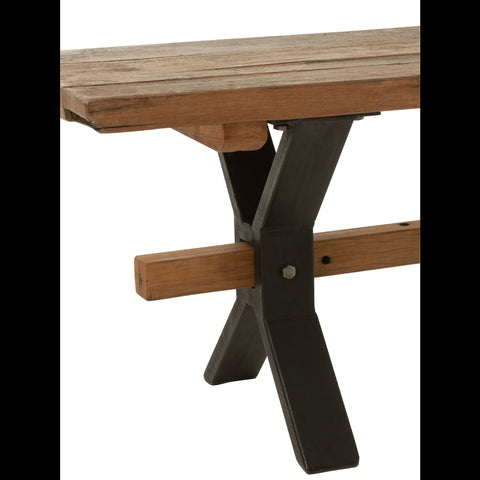 Detail zwarte metalen poot van J-Line Vintage Wood Brown bank