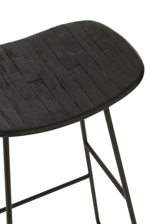 Detail van het zwarte houten zitvlak van de J-Line barstoel Rectangular.
