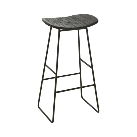 J-Line barstoel Rectangular in zwart hout en metaal, volledig vooraanzicht.