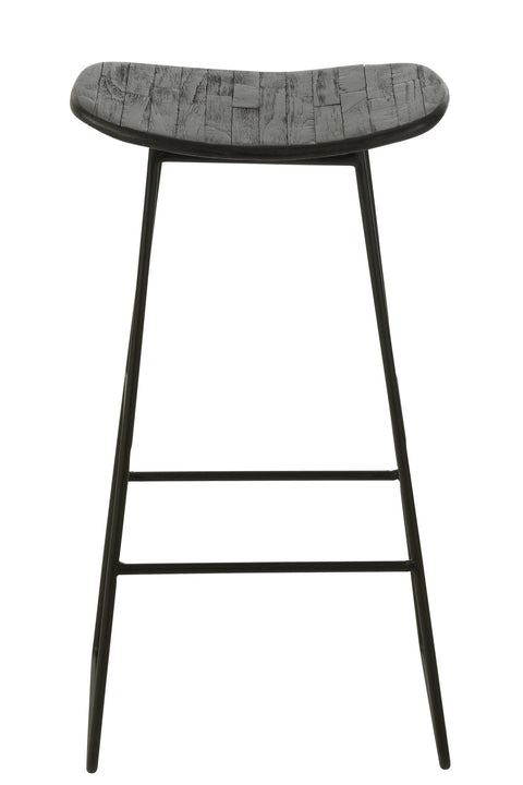 Zijkant van de J-Line barstoel Rectangular, zwart houten zitvlak en metalen frame