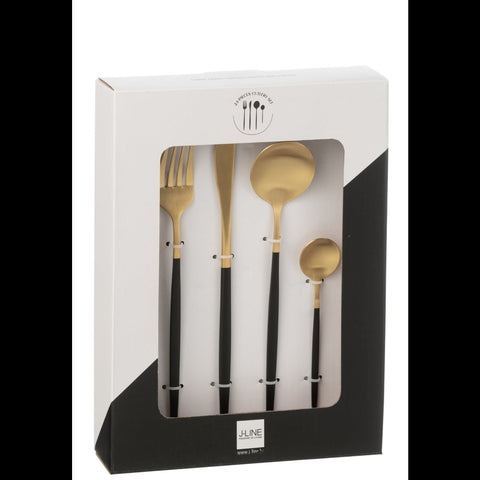 Verpakking van de J-Line bestekset 24 stuks Matt Gold & Black.