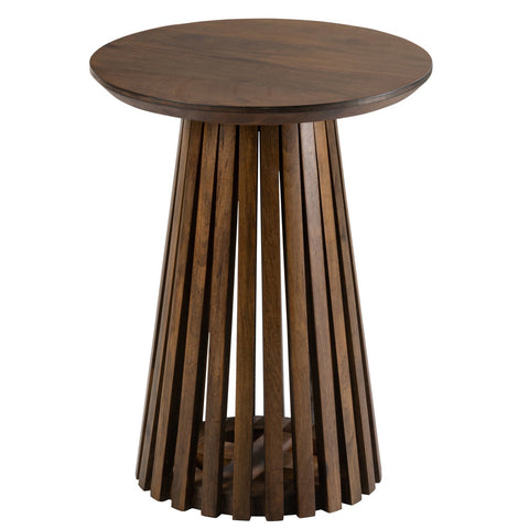 J-Line bijzettafel ‘Vincent’ van bruin mangohout met open latstructuur – compact design 40x40x52 cm