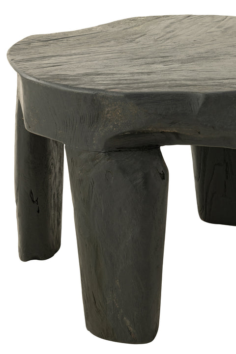 Detail van de houten poot van de J-Line bijzettafels Negro in zwart.
