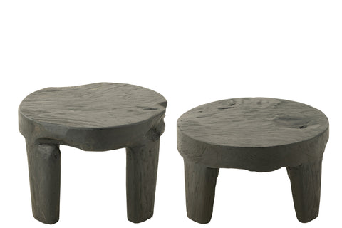 Zijkant van de J-Line bijzettafels Negro, zwart houten design.