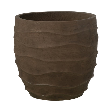 J-Line bloempot Waves Dark Brown large in steen met golvende structuur geschikt voor binnen en buiten