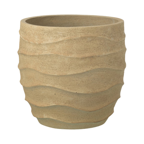 J-Line bloempot Waves Sand Beige large in steen met golvende structuur voor binnen en buiten