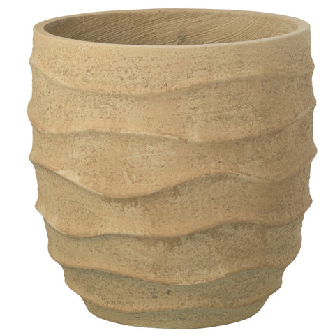 J-Line bloempot Waves Sand Beige medium 34 cm in steen met golvende structuur voor binnen en buiten