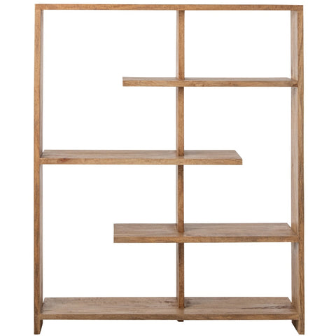 J-Line boekenkast Mango Wood Natural Medium van naturel mangohout met open vakken.