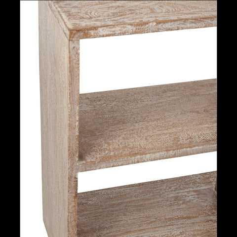 Detail van de zijkant van de J-Line boekenkast van wit mangohout.