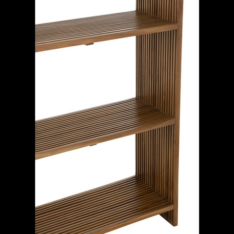 Detail van de houten latjes en planken van de J-Line boekenkast Recycled Teak.
