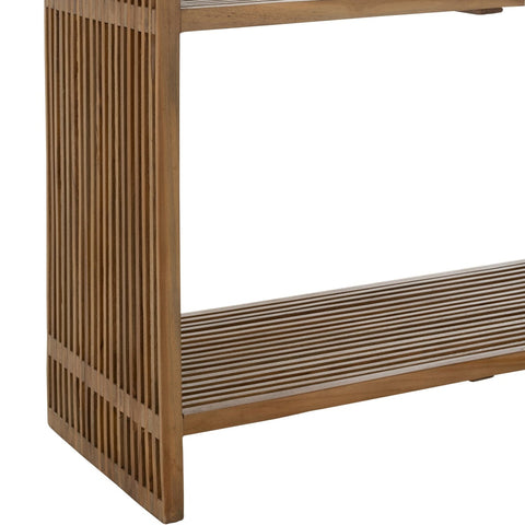 Detail van de houten poot van de J-Line boekenkast Recycled Teak.