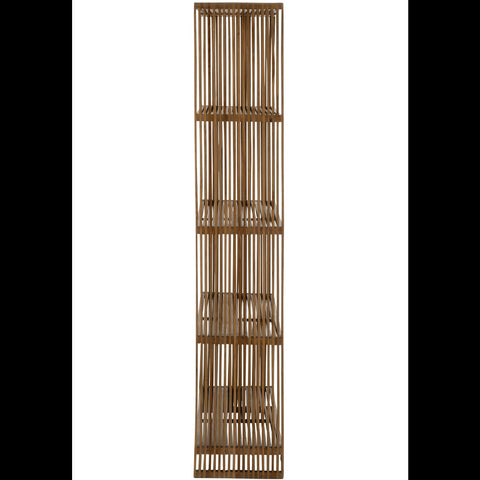 Zijkant van de J-Line boekenkast Recycled Teak met zichtbare houten latjes.