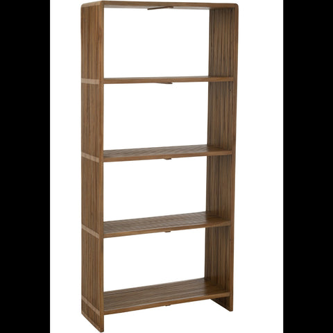 Volledig zijaanzicht van de hoge J-Line boekenkast Recycled Teak van gerecycleerd hout.