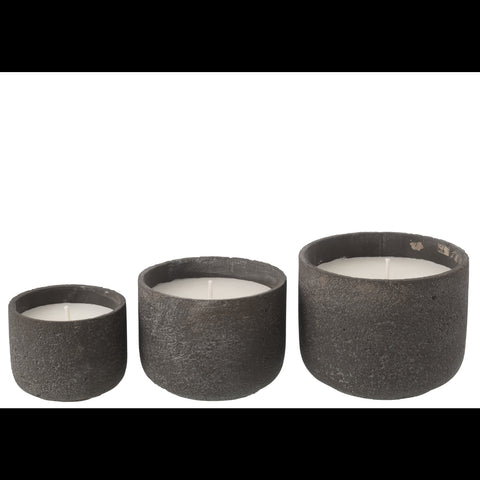 Set van J-Line buitenkaarsen Round Dark Grey in small, medium en large formaat in cement houder