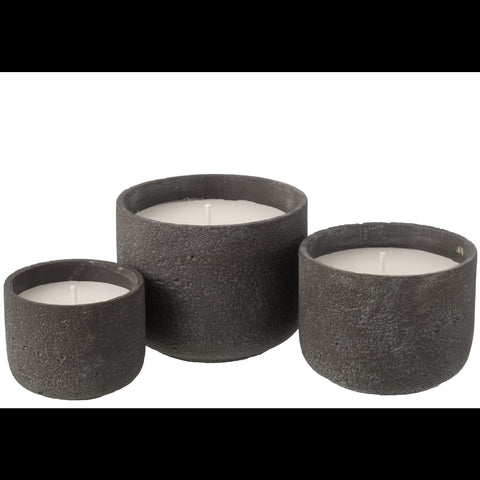 Set van J-Line buitenkaarsen Round Dark Grey in small, medium en large formaat in cement houder