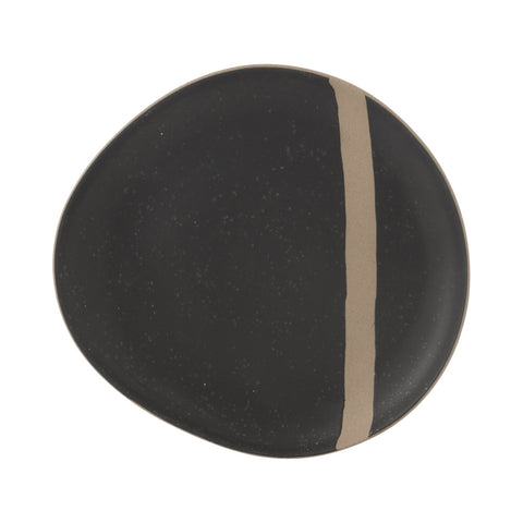 J-Line Ceramic small bord in zwart met taupe streep, keramiek, diameter 21,6 cm