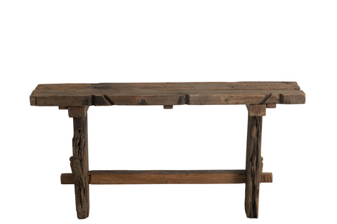 J-Line console Rough van gerecycleerd hout in bruin, vooraanzicht.