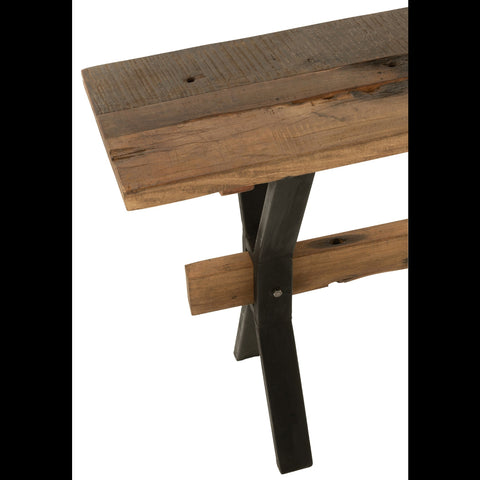 Detail gerecycleerd houten blad van J-Line Vintage Wood Brown console