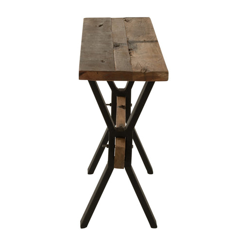 Zijkant van J-Line Vintage Wood Brown console met metalen fram