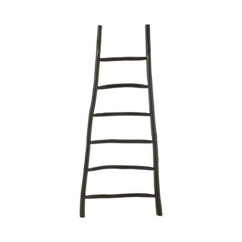 Zwarte decoratieve ladder van teakhout van J-Line met zes horizontale treden