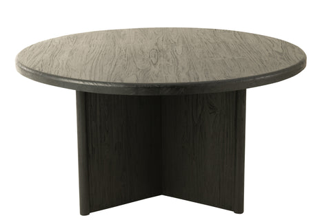 Ronde J-Line eettafel Negro van zwart gerecycleerd hout, volledig vooraanzicht.