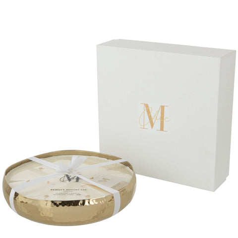 J-Line geurkaars Livia Gold large met witte cadeauverpakking en lint.