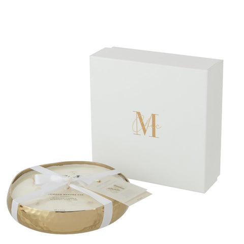 J-Line geurkaars Livia Gold medium met witte cadeauverpakking en lint