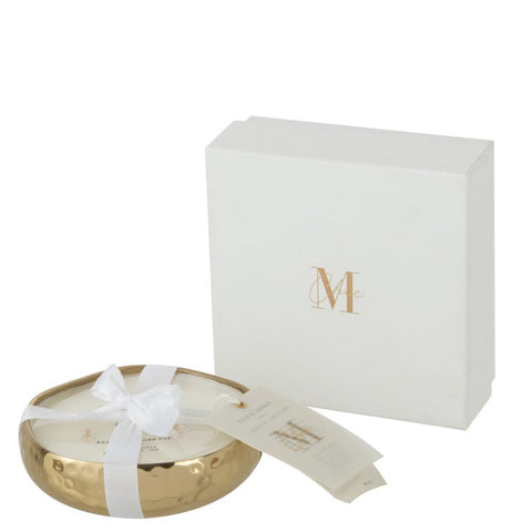 J-Line geurkaars Livia Gold small met witte cadeauverpakking en lint.