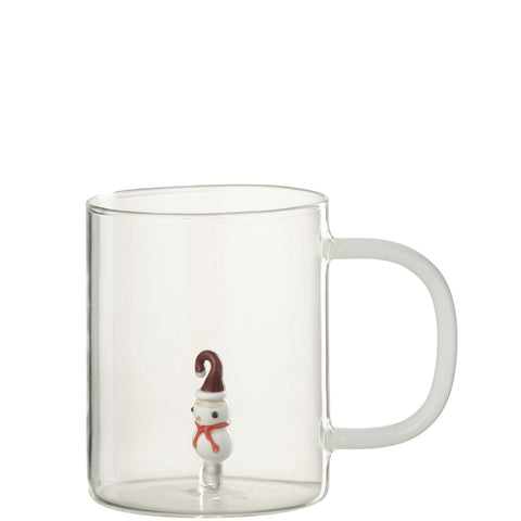 Transparant J-Line glas met sneeuwmanfiguurtje op de bodem, vooraanzicht.