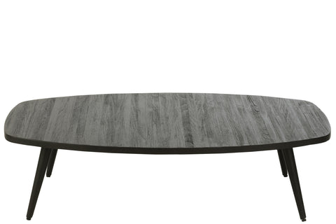 J-Line koffietafel Rectangular in zwart hout en metaal, volledig vooraanzicht.