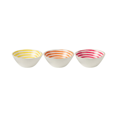 J-Line kommen ‘Mango Spiral’ – set van 3 kleine mangohouten kommetjes met kleurrijk spiraaldesign, perfect voor dips of snacks