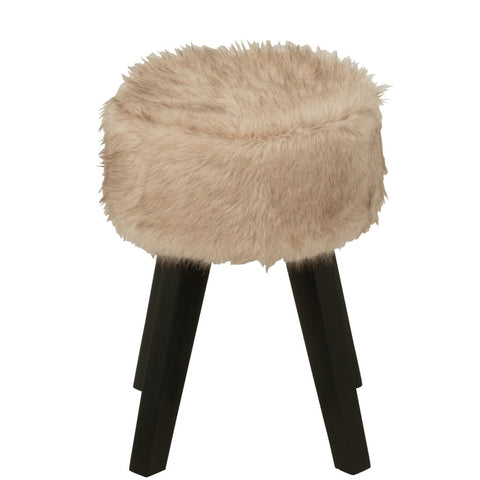 J-Line krukje Fur in beige textiel met houten poten, vooraanzicht