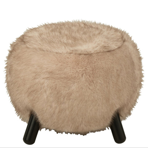 J-Line krukje Fur Large in beige textiel met houten poten, vooraanzicht