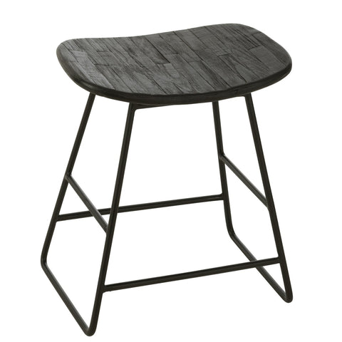J-Line krukje Rectangular met gerecycleerd houten zitvlak en metalen poten, vooraanzicht