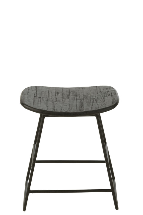 J-Line krukje Rectangular, zijkant met houten zitvlak en metalen frame