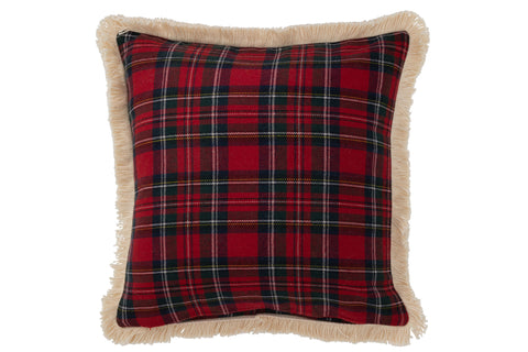 Achterzijde van het J-Line kussen Famille in effen rode stof zonder opschrift.