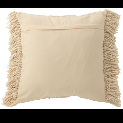 Achterzijde J-Line Kussen Fringes in effen beige