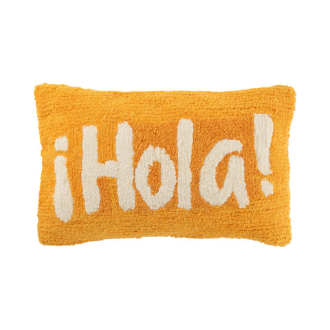 J-Line kussen Hola oranje beige met getufte tekst