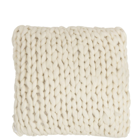 J-Line Kussen Knitted Square voorzijde – wit gebreid sierkussen