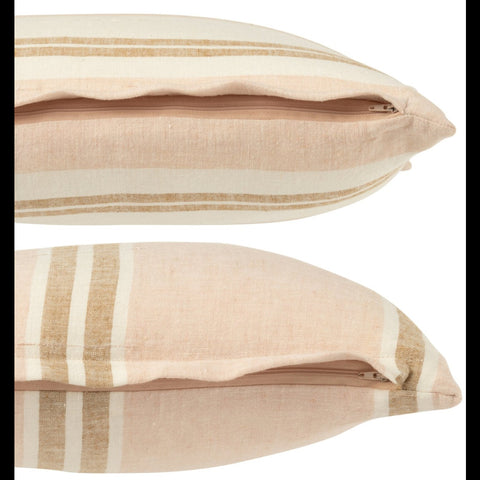 Zijkant van de J-Line Linen Light Pink sierkussens met zicht op de dikte en linnen afwerking.