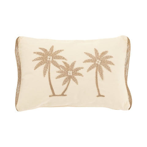 J-Line kussen Palm Trees beige met geborduurde palmbomen
