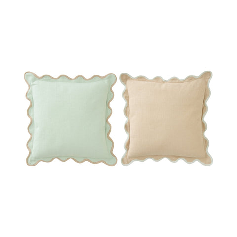 J-Line kussens Scalloped lichtblauw beige set van 2 voorzijde