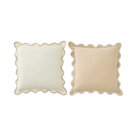 J-Line Scalloped kussens wit en beige set van 2