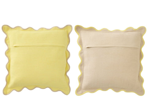 J-Line Scalloped Yellow-Beige kussens set van 2 achterzijde