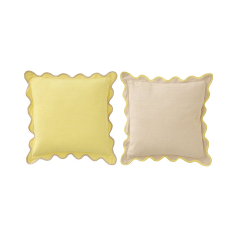 J-Line Scalloped Yellow-Beige kussens set van 2 geel en beige