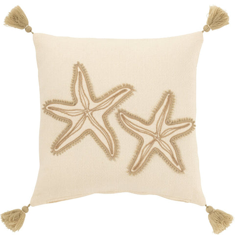 J-Line kussen Sea Star beige met twee donkerbeige zeesterren