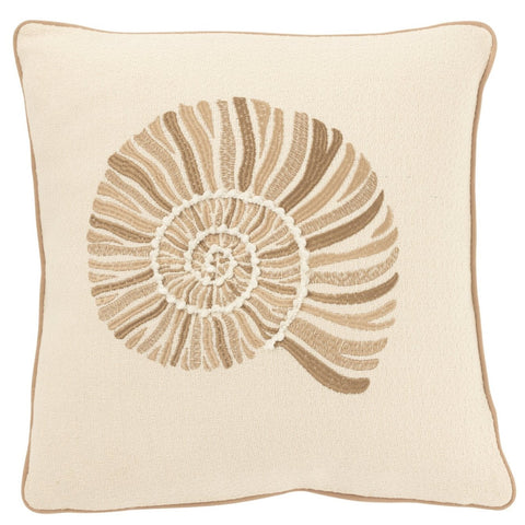J-Line Kussen Shell beige met donkerbeige schelp
