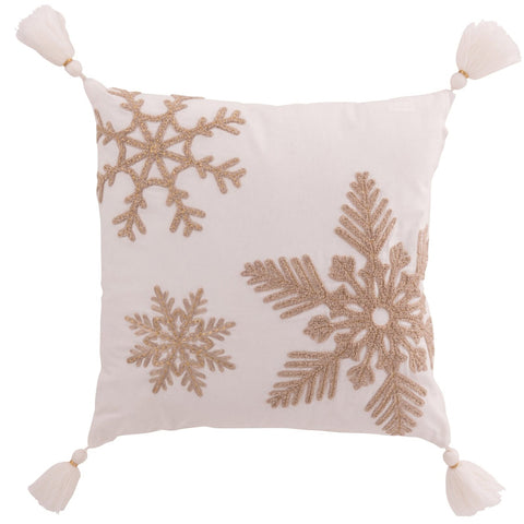 J-Line Snowflakes kussen in wit en beige met grote beige sneeuwvlokken