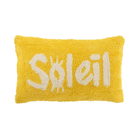 J-Line kussen Soleil geel beige met getufte tekst